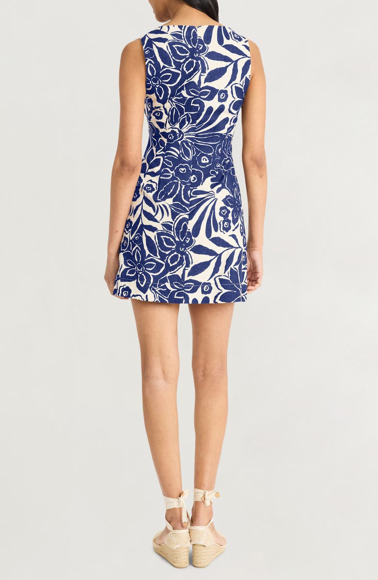 The Good Journey Floral Print Square Neck Linen Blend Minidress, Alternate, color,