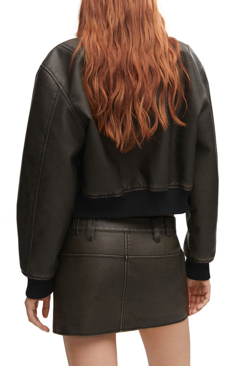 MANGO Worn Out Effect Bomber Jacket, Alternate, color, Brown