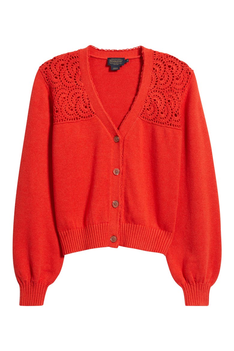 Openwork Detail Cotton Cardigan, Alternate, color, POPPY