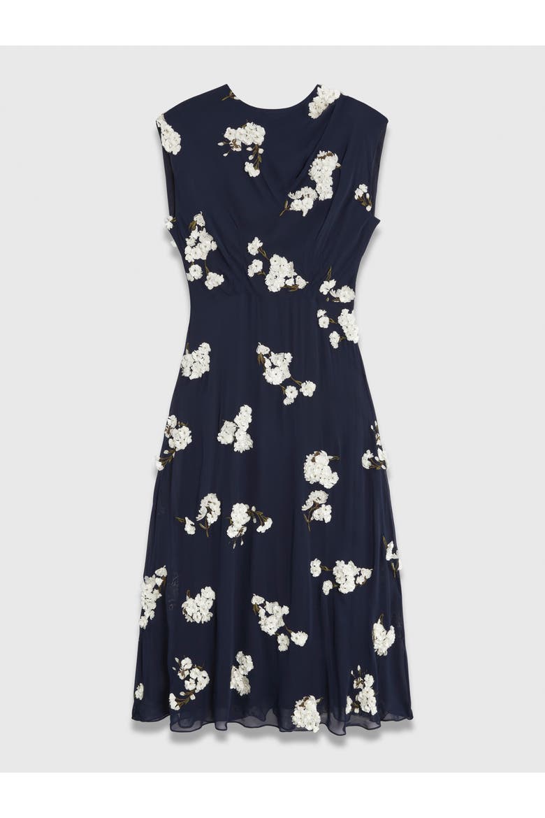 Embroidered Floral Midi Dress Cap Sleeve, Alternate, color, Navy