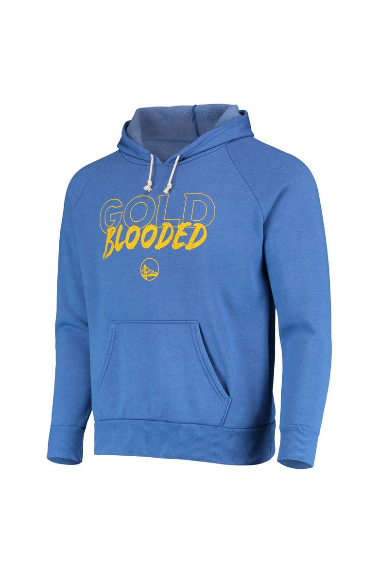 Men's Majestic Threads Heathered Royal Golden State Warriors Mantra Tri-Blend V-Neck Raglan Pullover Hoodie, Alternate, color, Heather Royal