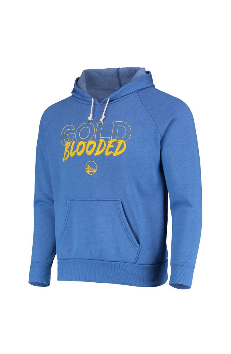 Majestic Threads Men's Majestic Threads Heathered Royal Golden State Warriors Mantra Tri-Blend V-Neck Raglan Pullover Hoodie, Alternate, color,