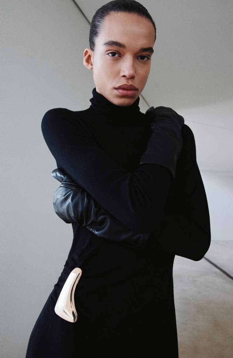 MANGO Turtleneck Long Sleeve Knit Dress, Alternate, color, Black