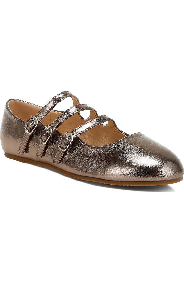 Rag & Co Macarina Triple Strap Mary Jane Flat, Main, color, Pewter
