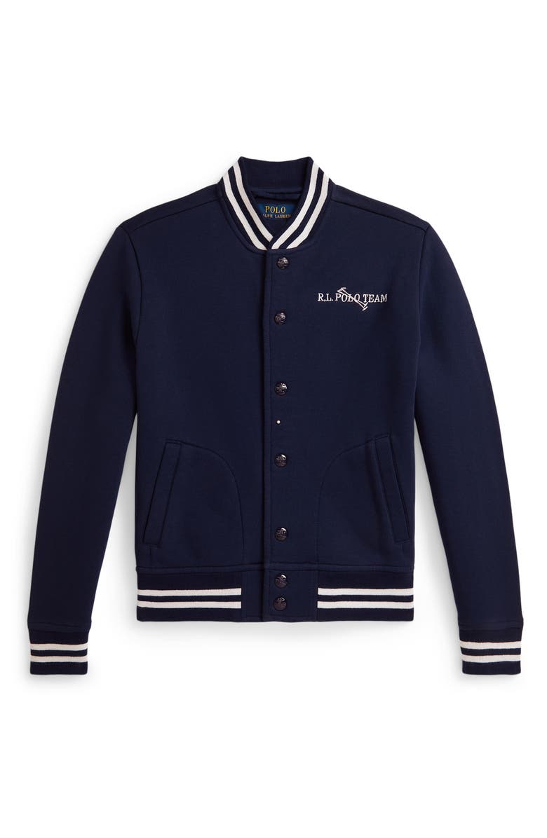 Polo Ralph Lauren Triple-Pony Fleece Baseball Jacket, Main, color, Newport Navy
