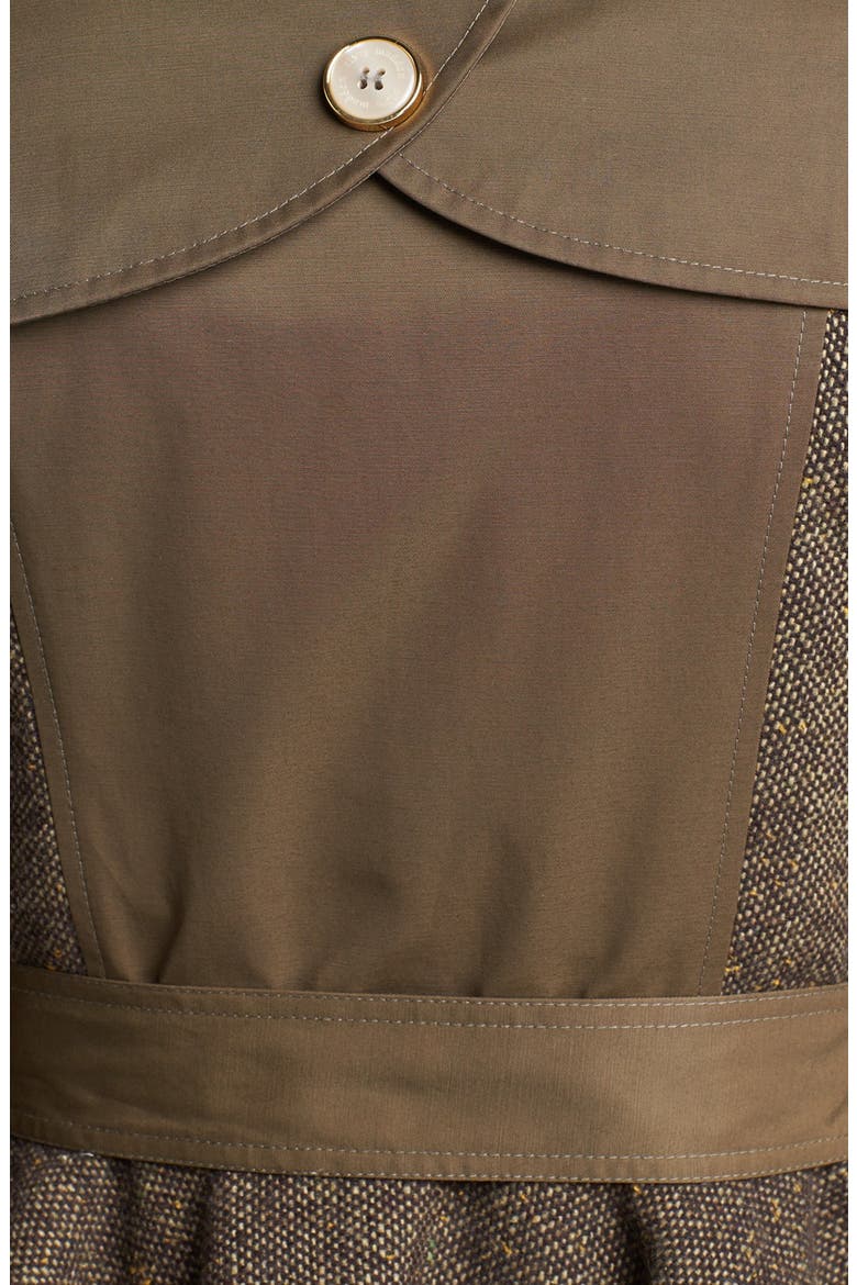 Tweed Panel Peplum Trench Coat, Alternate, color, OLIVE