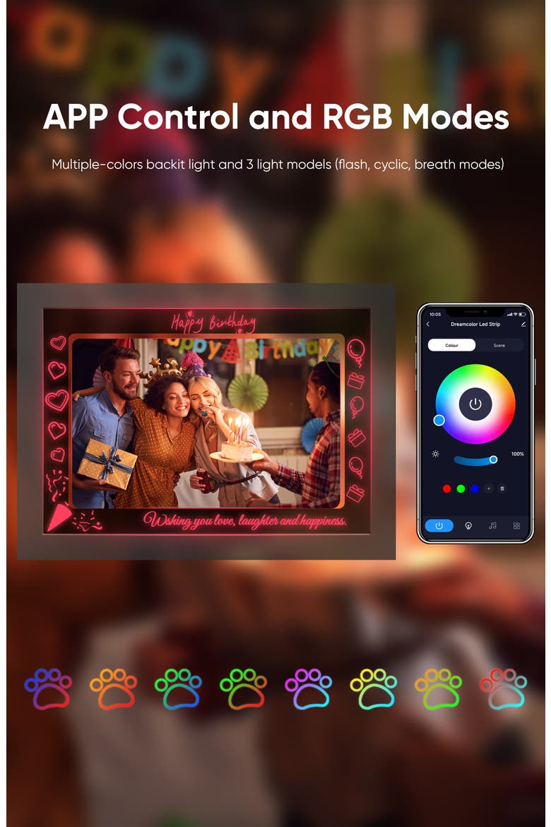 WiFi RGB Lighting Digital Photo Frame 10.1", Alternate, color, Black