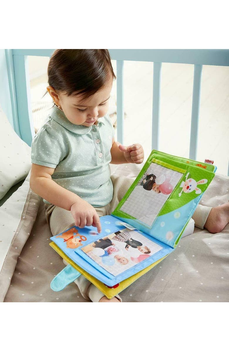 HABA My First Photo Album - Soft Fabric Baby Book, Baby Album Fits (8) 4"x6" Photos, Sensory Toys for Babies, Baby Books 12-18 Months & Up, Alternate, color, Blue Multi
