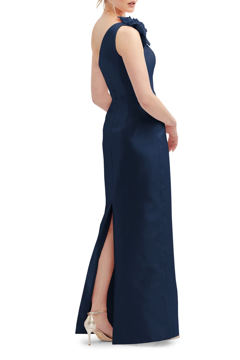 Flower One-Shoulder Column Gown, Alternate, color, MIDNIGHT