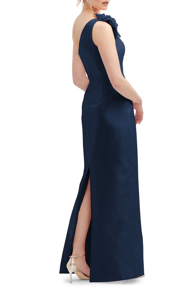 Alfred Sung Flower One-Shoulder Column Gown, Alternate, color, Midnight