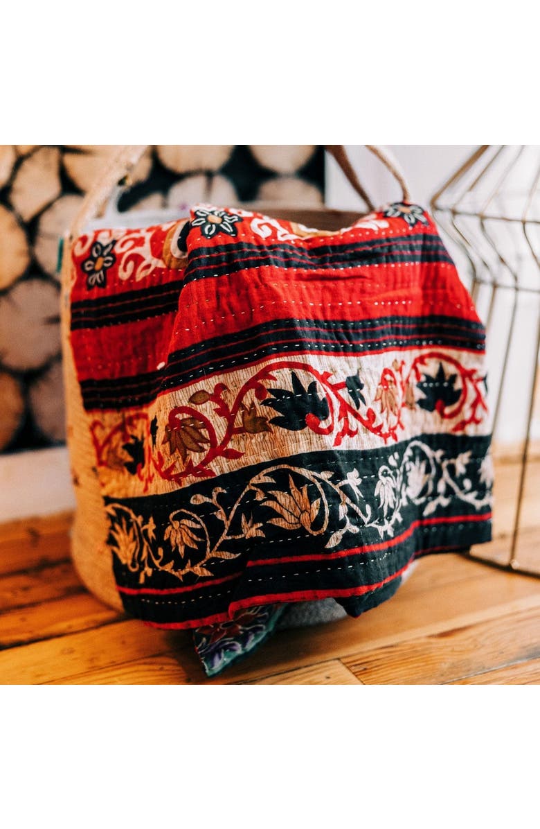 Ten Thousand Villages Sacred Sari Throw, Alternate, color, Red