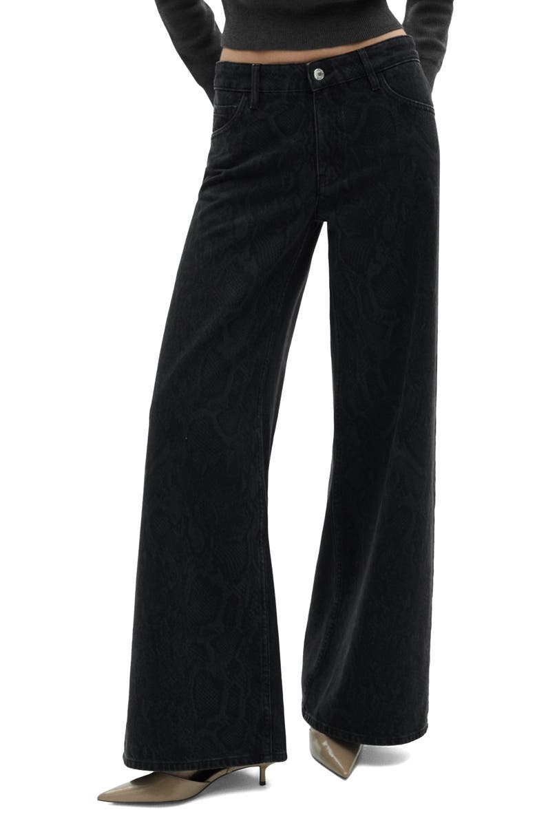 MANGO Snakeskin Effect Faux Leather Wide Leg Jeans, Main, color, 