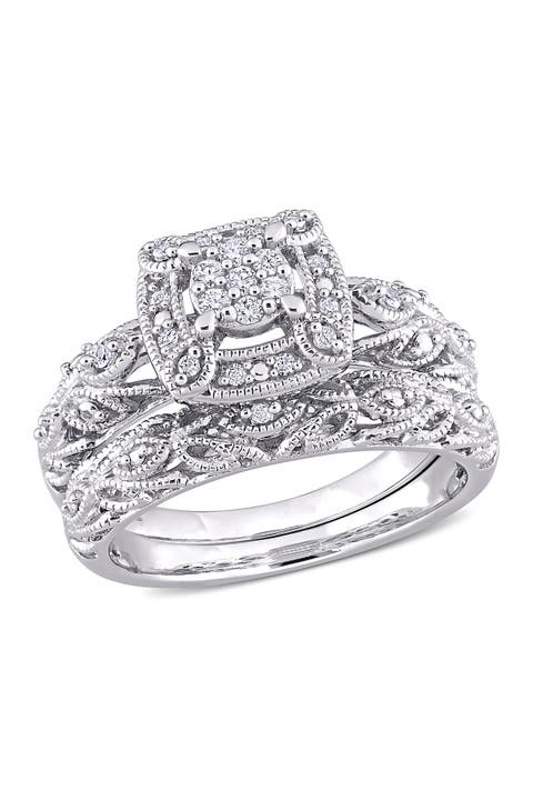 Set of 2 Sterling Silver Pavé Diamond Filigree Rings - 0.19ct.