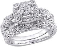 DELMAR Set of 2 Sterling Silver Pavé Diamond Filigree Rings - 0.19ct.