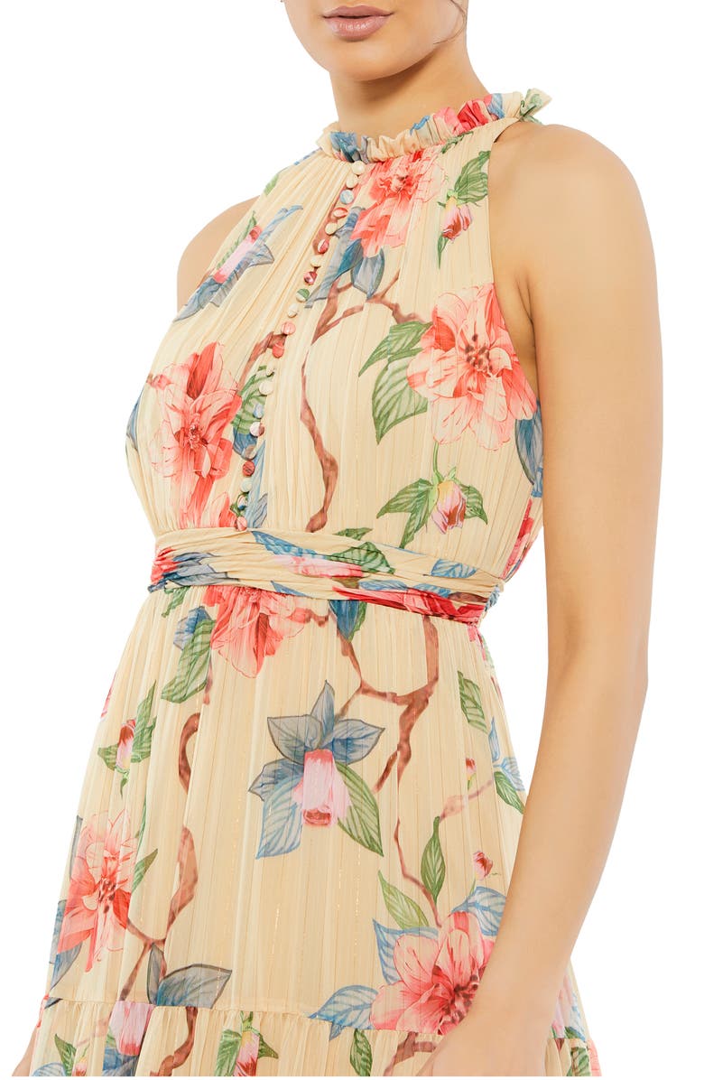 Mac Duggal High Neck Pleated Floral A-Line Gown, Alternate, color,