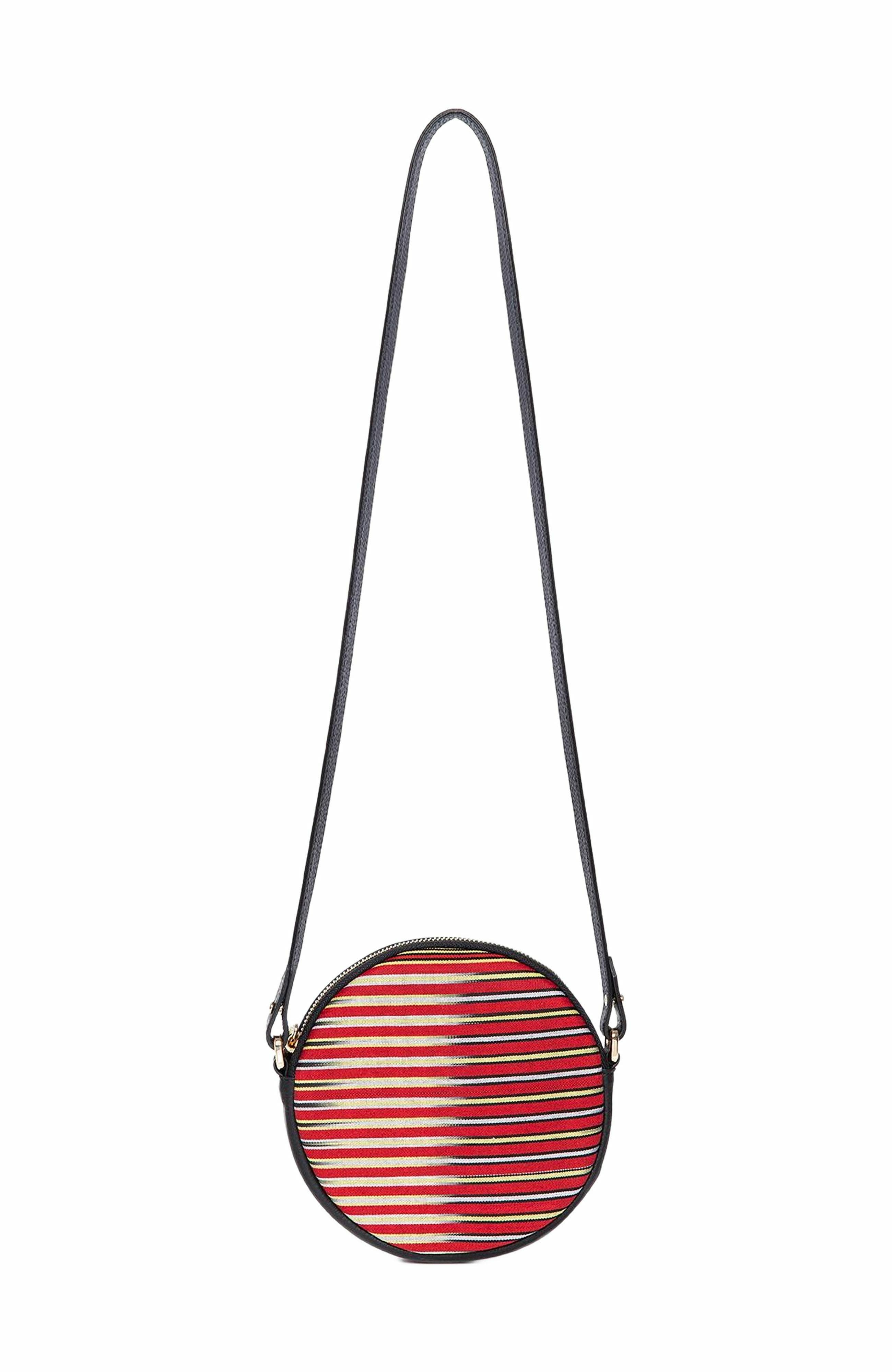 K'ai & Vrosi Genuine Leather & Striped Fabric Pattern Crossbody Bag, Main, color, Black