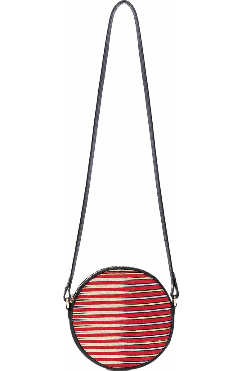 K'ai & Vrosi Genuine Leather & Striped Fabric Pattern Crossbody Bag, Main, color, Black