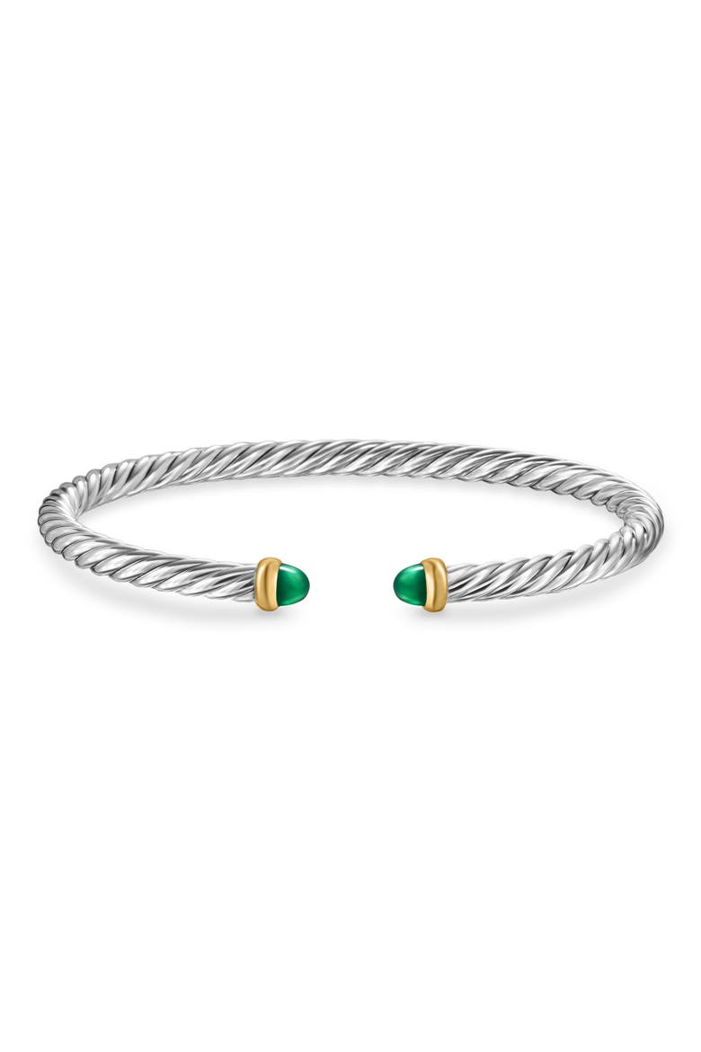 Cable Flex Bracelet in Sterling Silver with 14K Yellow Gold, 4mm, Alternate, color, SILVER/ GOLD/ GREEN ONYX