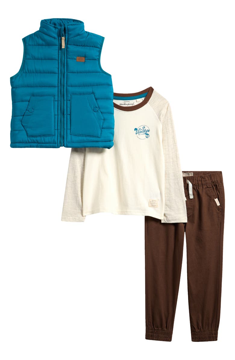 Weatherproof<sup>®</sup> Kids' 3-Piece Quilted Vest Set, Main, color, Brown