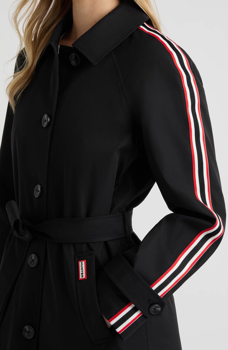 Hunter Sophia Sleeve Stripe Trench Coat, Alternate, color, Black