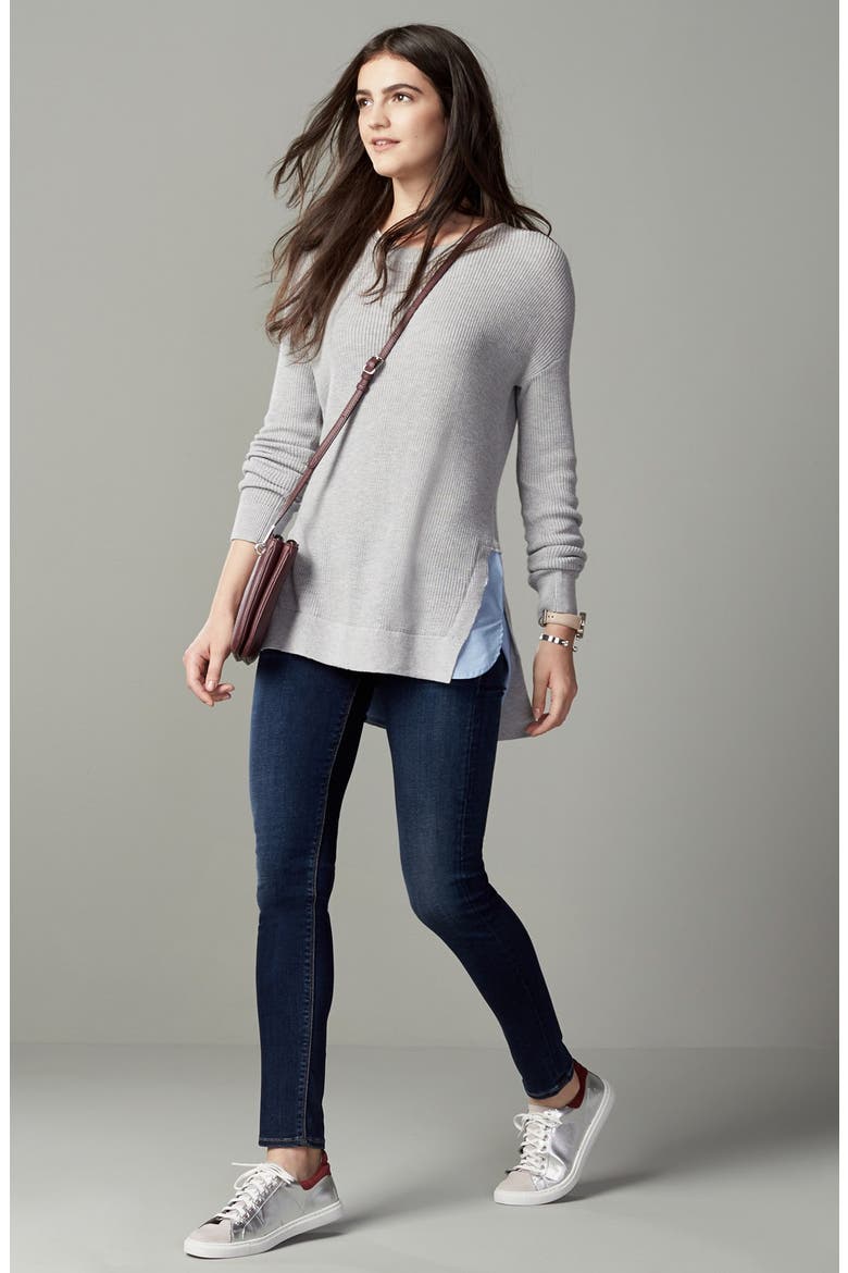 Treasure&Bond Layered Split Hem Sweater, Alternate, color, GREY HEATHER