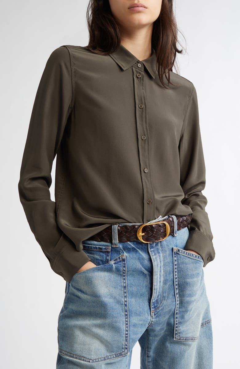 Nili Lotan Gaia Silk Shirt, Alternate, color, Loden