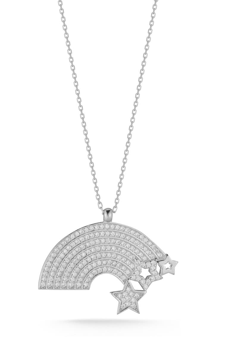 CZ Pavé Rainbow Pendant Necklace, Main, color, SILVER