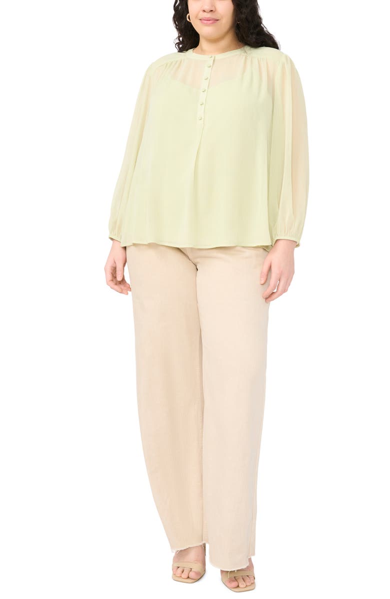 Vince Camuto Shirred Yoke Crinkle Chiffon Top, Alternate, color, Lily Green