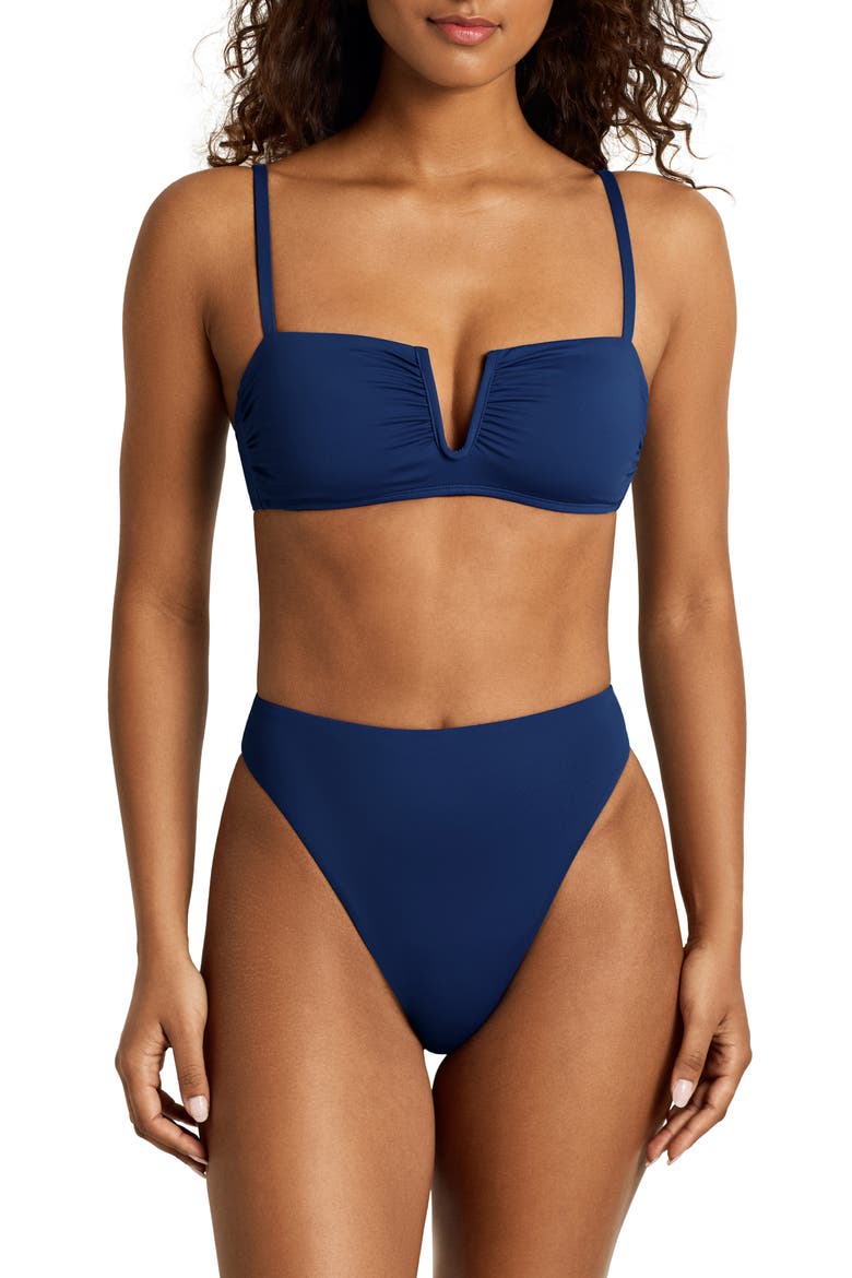 Shirred V-Wire Bikini Top, Alternate, color, BLUE SATURN