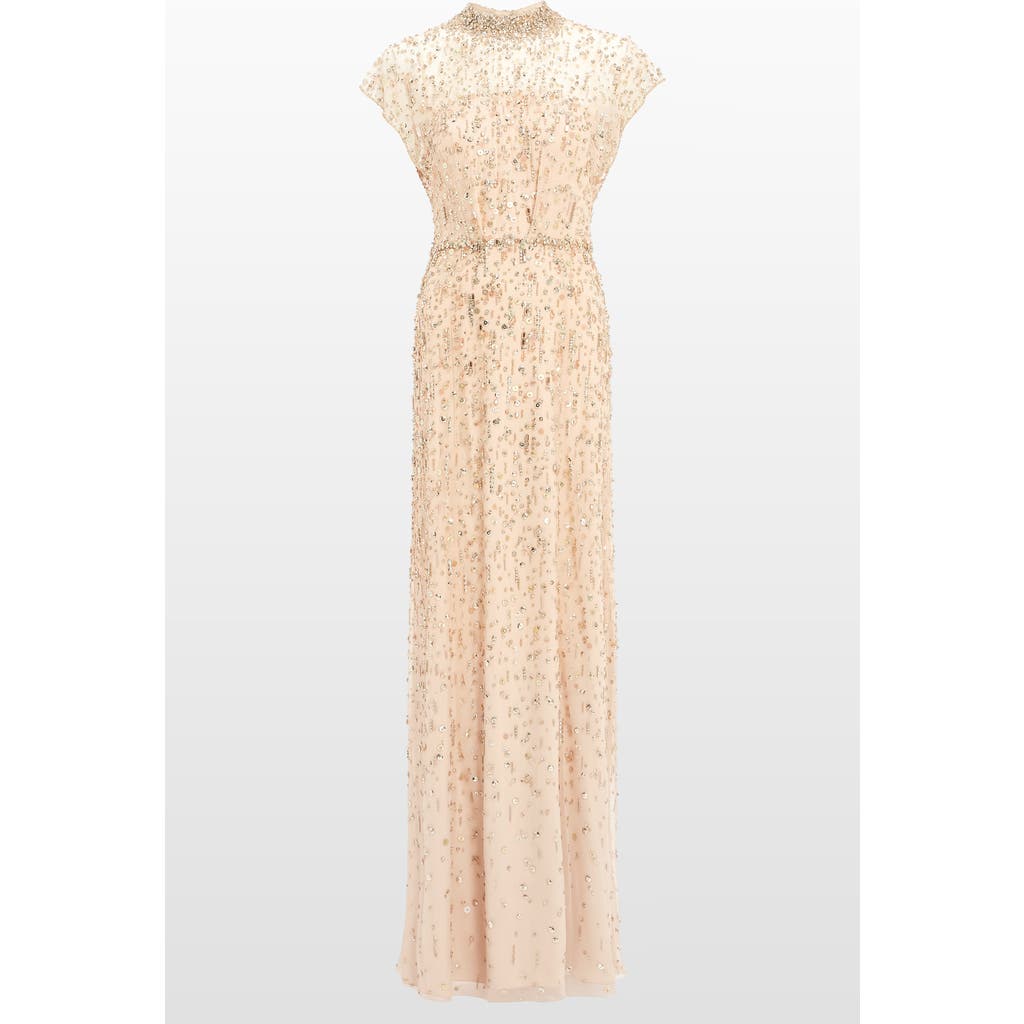 Jenny Packham Crystal Drop Embellished High-neck Maxi Dress In Multi