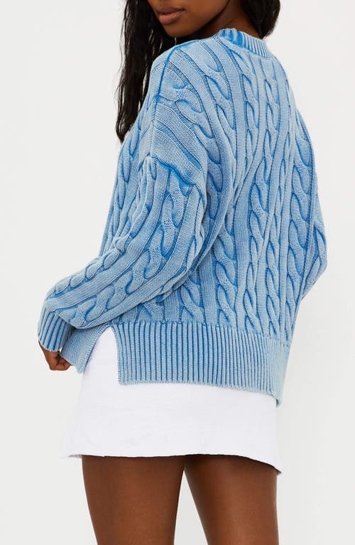 Beach Riot Callie Cable Stitch Crewneck Sweater In Denim Daze