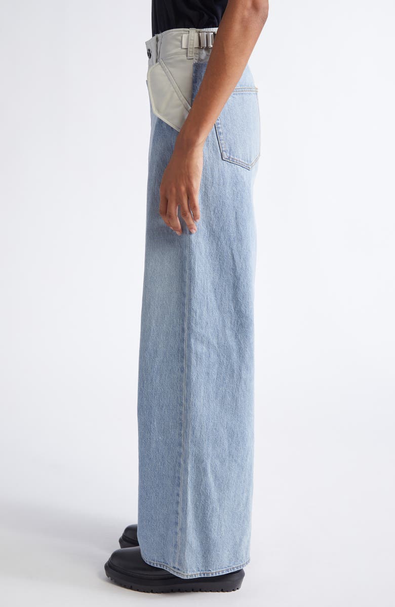 Sacai Baggy Mixed Media Jeans, Alternate, color, Light Blue/ Light Gray