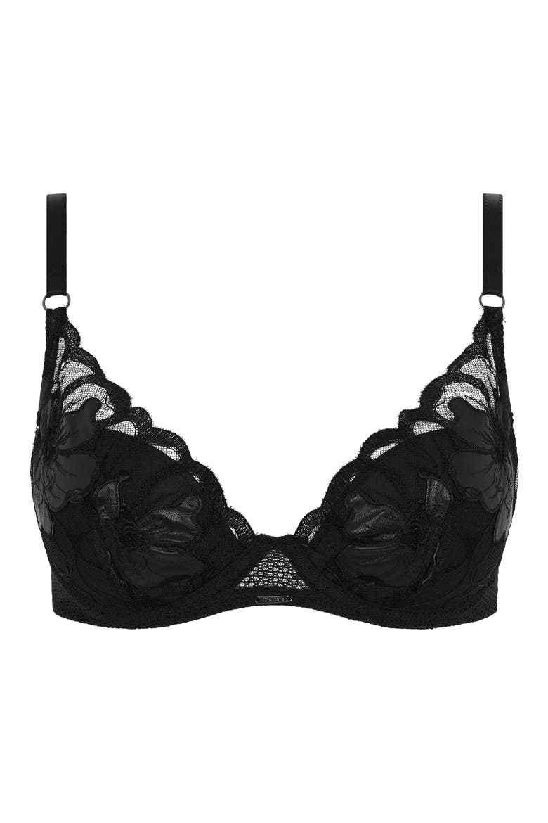 Fleurs Underwire Signature Plunge Bra, Alternate, color, FAUX LEATHER BLACK