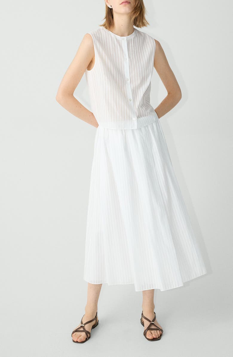 Theory Stripe Cotton Pull-On Midi Skirt, Alternate, color, White