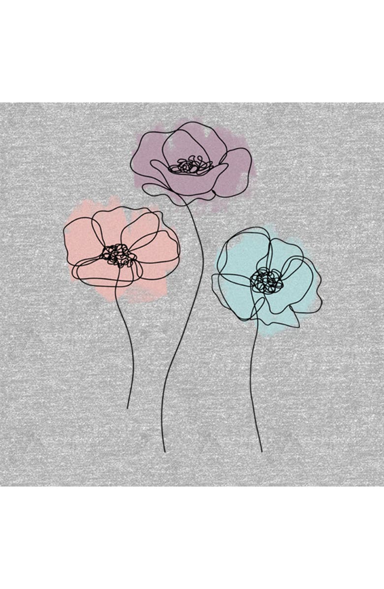 Lost Gods Women's Lost Gods Line Art Poppy Flowers  Graphic T-Shirt, Alternate, color, Heather Gray