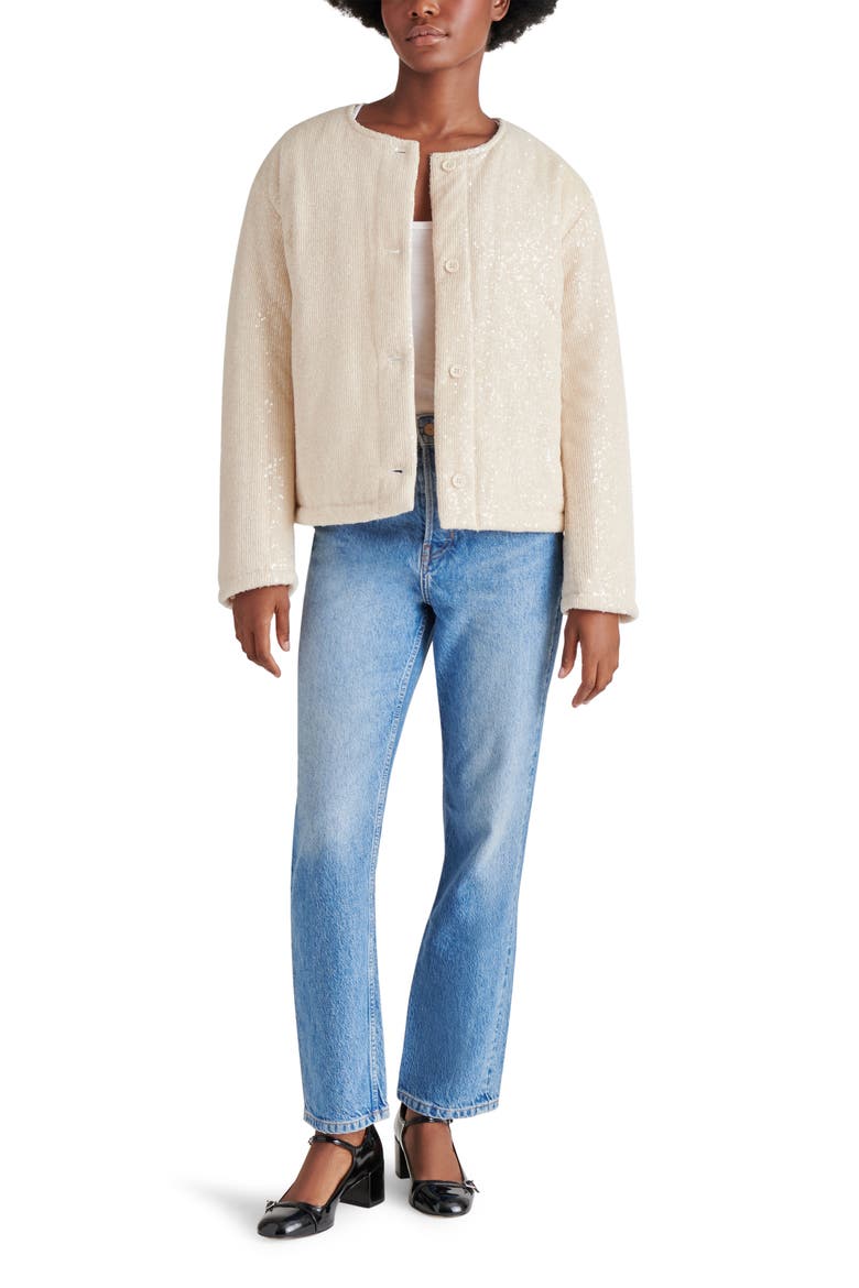 Sequin Crop Puffer Jacket, Alternate, color, CREAM