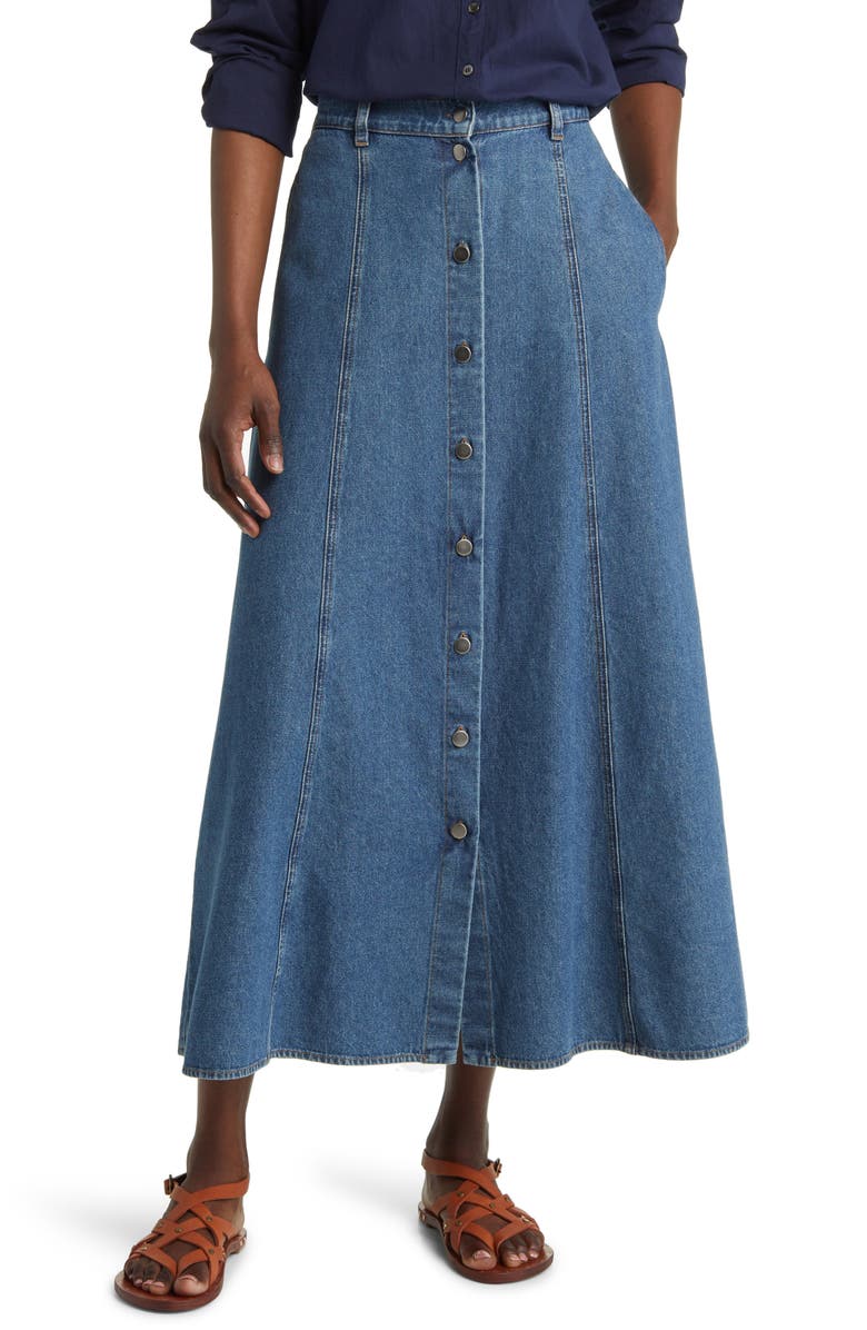 XÍRENA Spence Button Front Denim Skirt, Main, color,