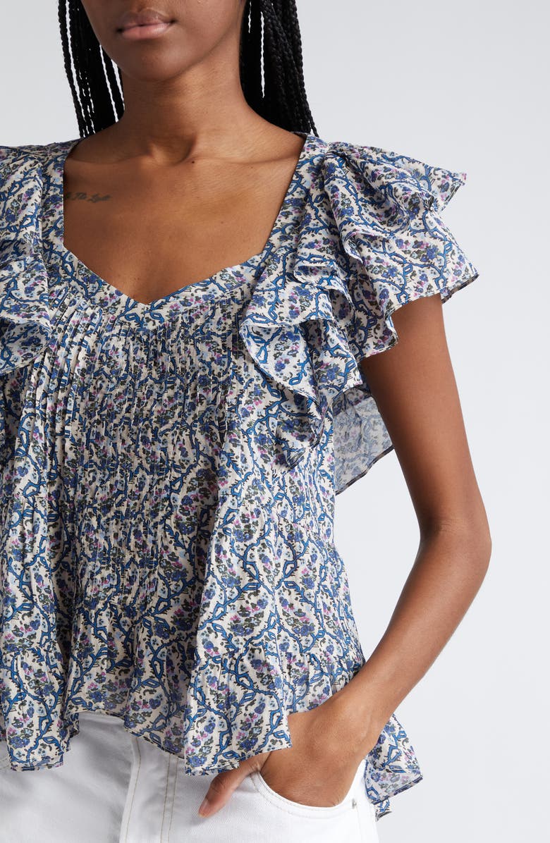 Isabel Marant Étoile Madrana Floral Ruffle Sleeve Cotton Top, Alternate, color, 
