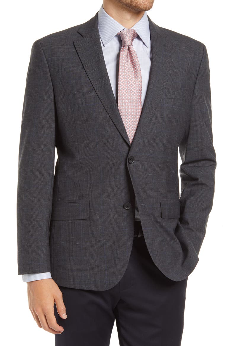 Trim Fit Glen Plaid Slub Wool Blend Sport Coat, Main, color, CHARCOAL GLEN PLAID