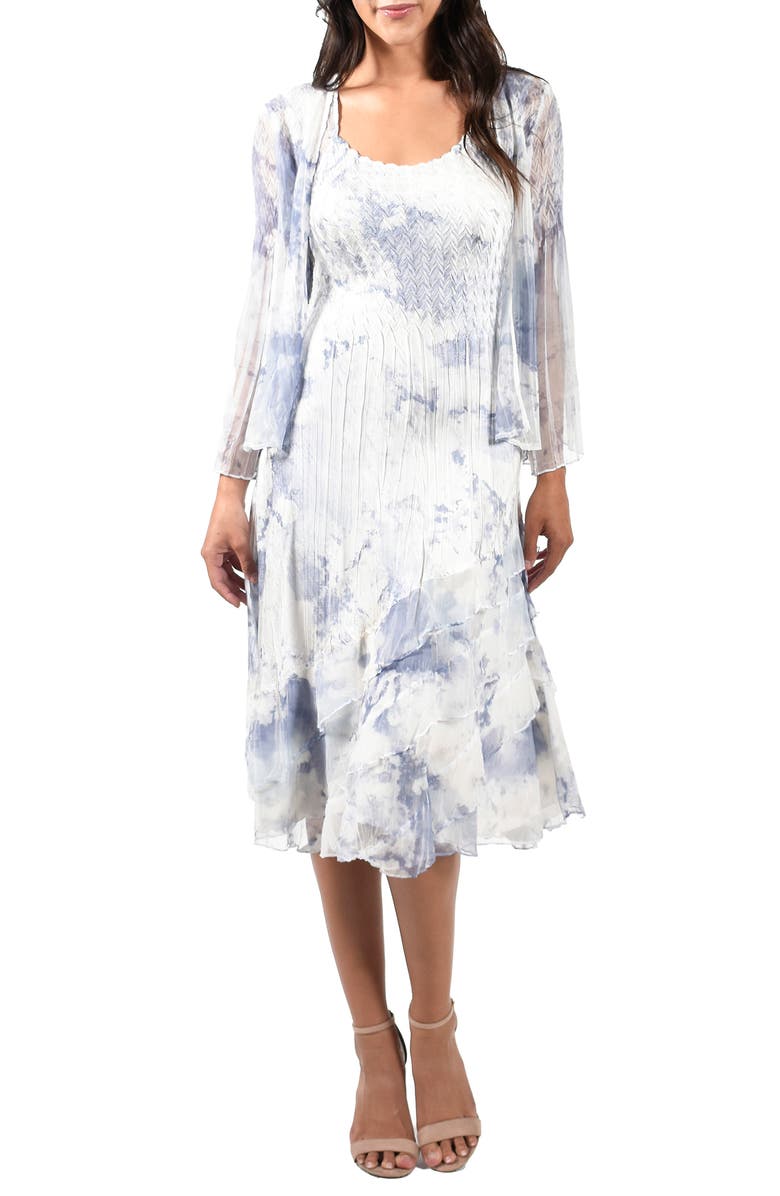 Komarov Charmeuse & Chiffon Dress with Jacket, Main, color, 