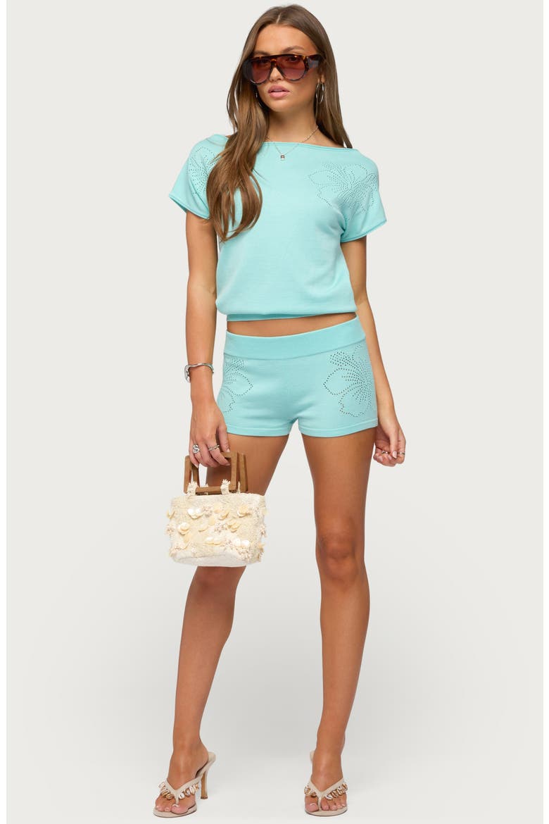Noey Open Knit Microshorts, Alternate, color, AQUA