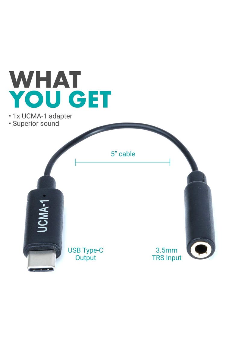 UCMA-1 Female 3.5mm TRS Microphone Adapter Cable to USB Type-C Connector Dongle, Alternate, color, Black
