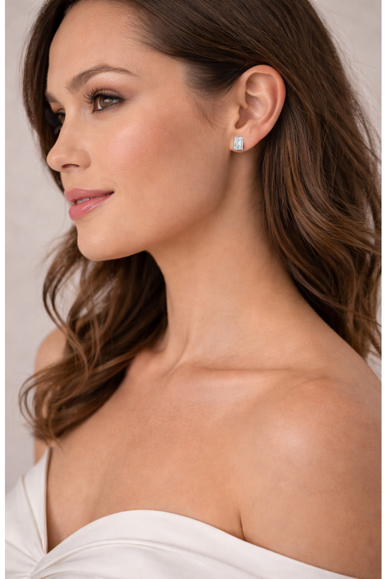 Valentina Moissanite 1 ct. Emerald Cut Stud Earrings in Gold Vermeil, Alternate, color, Silver
