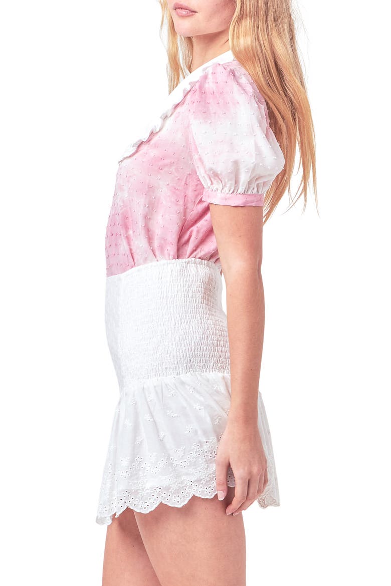 Tie Dye Swiss Dot Ruffle Collar Shirt, Alternate, color, PINK/ WHITE
