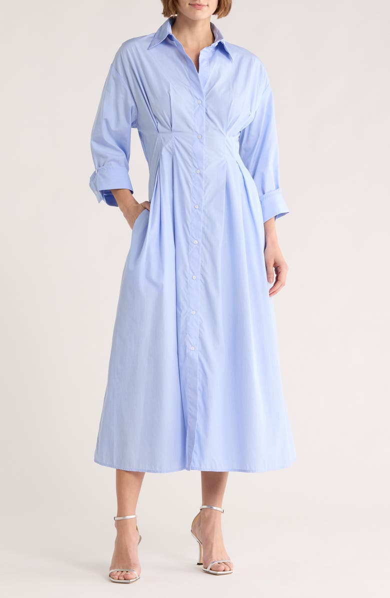 TWP Long Sleeve Cotton Shirtdress, Main, color, Oxford Blue