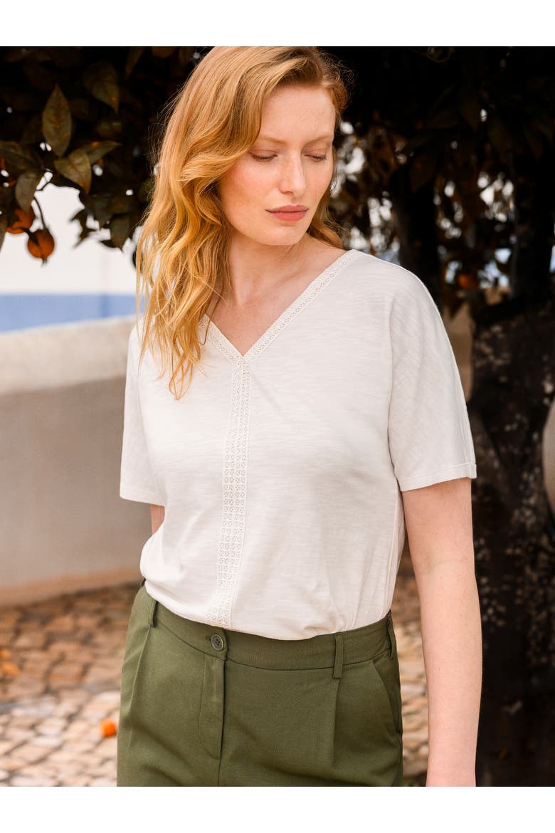 Slub Jersey V-Neck Trim Top, Alternate, color, CHALK