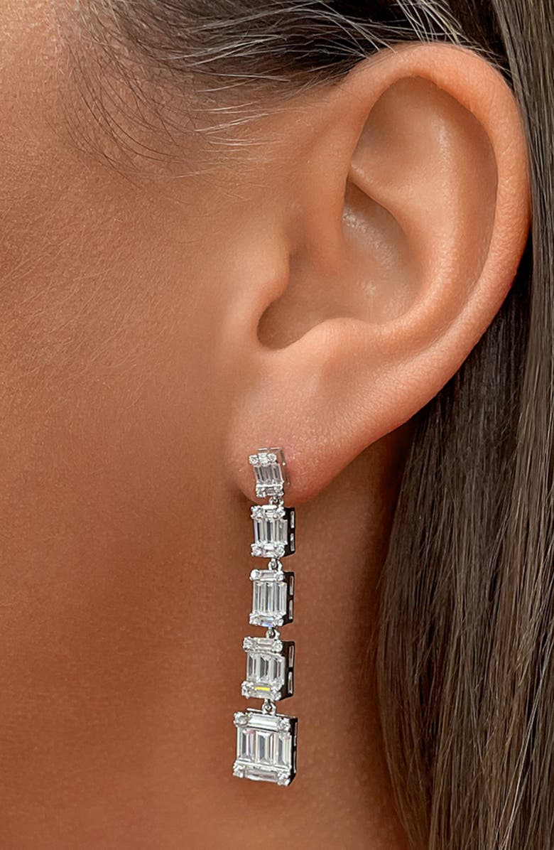 Sterling Forever Penelope Cubic Zirconia Linear Drop Earrings, Alternate, color, 