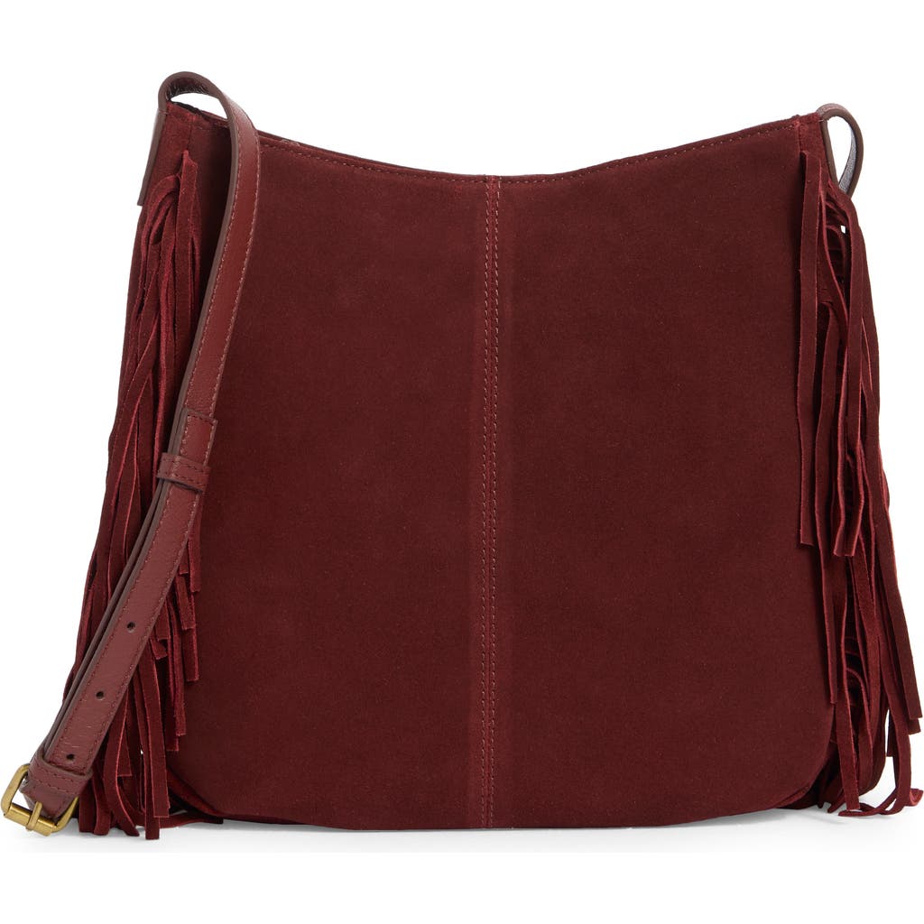 Lucky Brand Bran Nyra Suede Fringe Crossbody Bag In Red