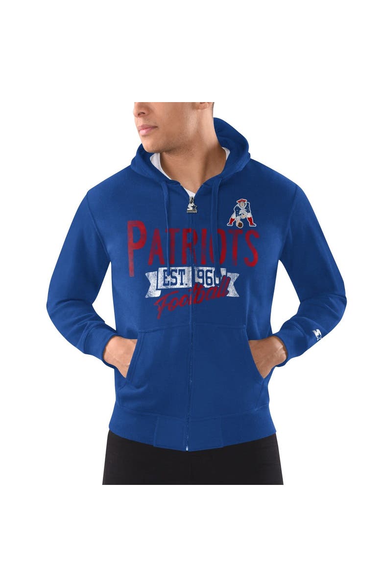 STARTER Men's Starter Royal New England Patriots Gridiron Classics Post Season Full-Zip Hoodie, Alternate, color, Royal