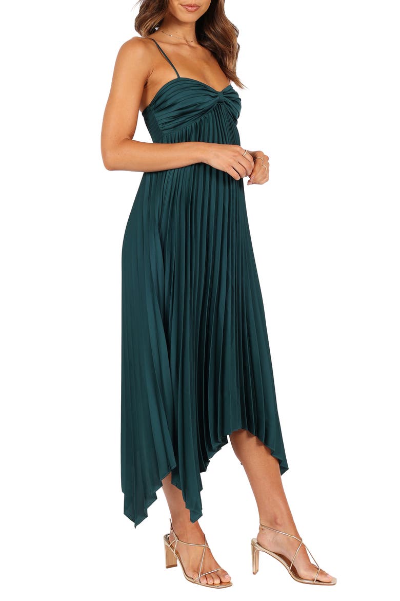 Vikki Pleated Sleeveless Satin Maxi Dress, Alternate, color, EMERALD